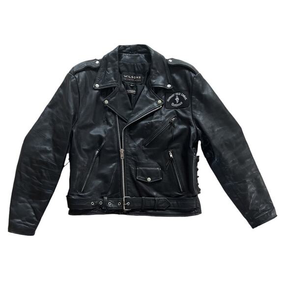 Vintage Wilsons Classic Black Leather Motorcycle Moto Biker Jacket Mens Large